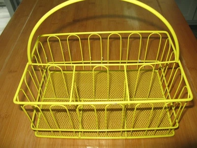  Metal Open Wire style-- Basket Organizer Carrier with Handle--4 sections-YELLOW - Image 1 of 4