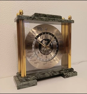 Orologio Mantello Viaggio Mondo Quarzo Aereo Seconda Mano Marmo Verde Top e Base - Foto 1 di 7