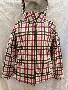 ROXY Ski~Snowboarding INSULATED Full Zip Hooded JACKET~Size XS~Pink/Brown PLAID - Picture 1 of 24