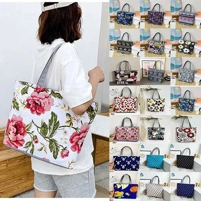 Beach Handbag Summer Shoulder Canvas Holiday Large Tote Bag Leaf Print Pattern - Image 1 of 4