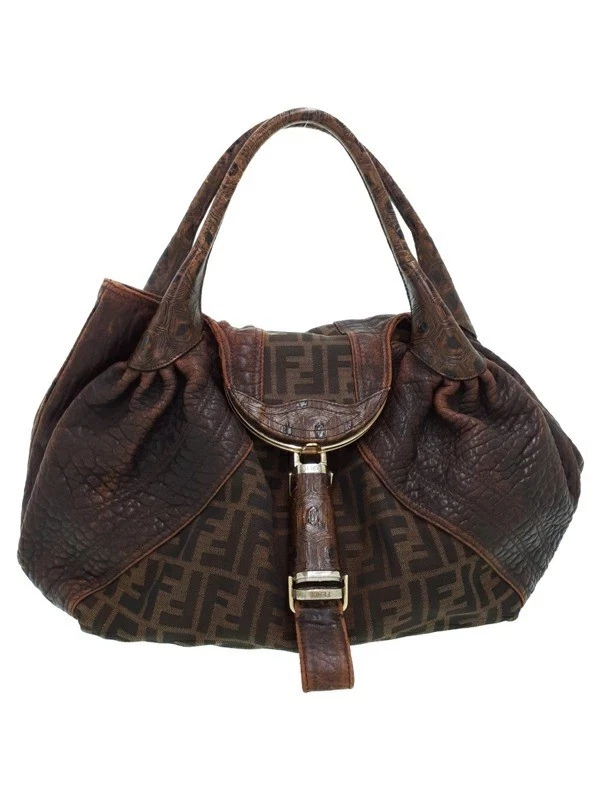 Bolso Espía FENDI Lona Zucca Marrón Bolso de Mano Asa Tejida De Colección Usado Foto 1 de 4