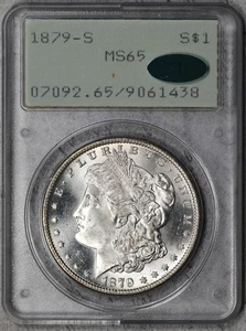 Dólar Morgan 1879-S graduación profesional CAC Rattler MS65 ¡Gema brillante! #6EOY - Imagen 1 de 4