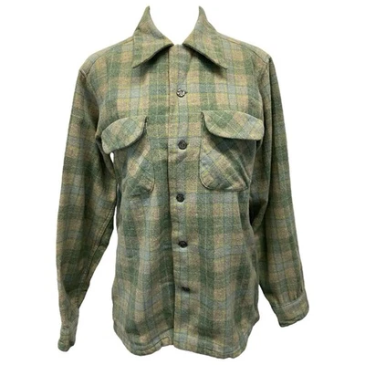 VTG 60s/70s Pendleton Green Plaid Wool Dagger Collar Button Up Shirt Womens S - Image 1 of 4