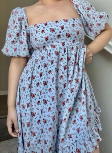 Reformation Bristol Puff Sleeve Floral Dress in Blue Floral Women’s Size XL - Picture 1 of 13