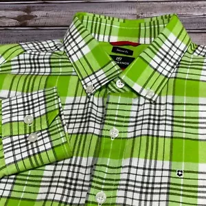 Victorinox Long Sleeve Button Down Shirt EUC Green White Mens Size Medium - Picture 1 of 6