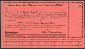Food Rations coupons for condensed milk - WWI - 1917 Stuttgart - "D32" - Picture 1 of 3