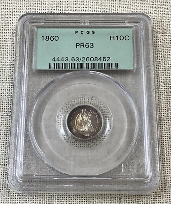 1860 P Seated Liberty Silver Half Dime, H10C PCGS PR63 Green Label  - Image 1 of 4