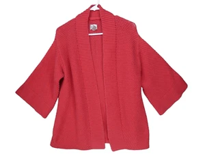 Chico's Open Knit Cardigan Sweater Pink Size 2 (L/12) 3/4 Bell Sleeve Chunky - Picture 1 of 10