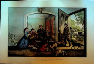 Currier & Ives Calendar Topper 1960 Home from the Woods Hunting Sportsmen - Picture 1 of 1