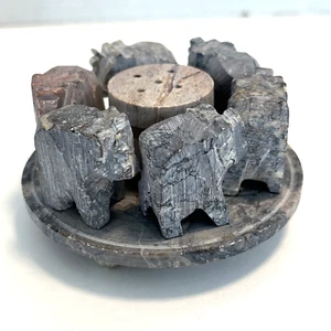 6 Elephants Carved Soap Stone Incense Holder Windrose Made in India 3.5” D - Picture 1 of 5