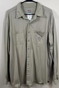 Camisa con botones Carhartt FR resistente al fuego CAT2 para hombre XL caqui manga larga - Imagen 1 de 9
