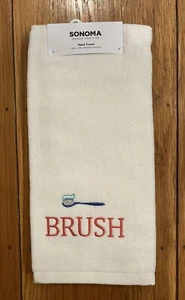 NWT Sonoma Goods For Life Hand Towel Ivory Embroidered Brush - Picture 1 of 4