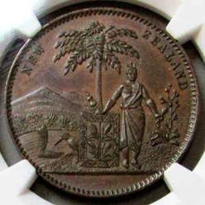 1881 NEW ZEALAND 1 PENNY MILNER THOMPSON CHRISTCHURCH MAORI NGC MINT STATE 61 BN - Picture 1 of 4