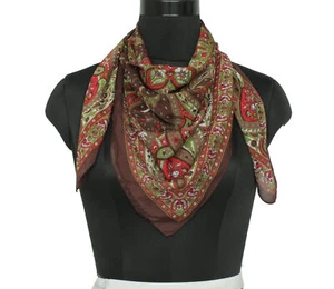 "Sciarpa Sushila Vintage Marrone Donna Miscela Sciarpa Stampata Seta Stola Paisley 36"x 36" - Foto 1 di 6
