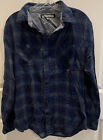 PDC Paper Denim & Cloth Blue Gray Plaid Button Down Flannel mens Shirt Size L