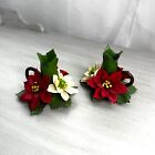Napoleon Capodimonte Poinsettia Christmas Candle Holders Made in Italy Set of 2