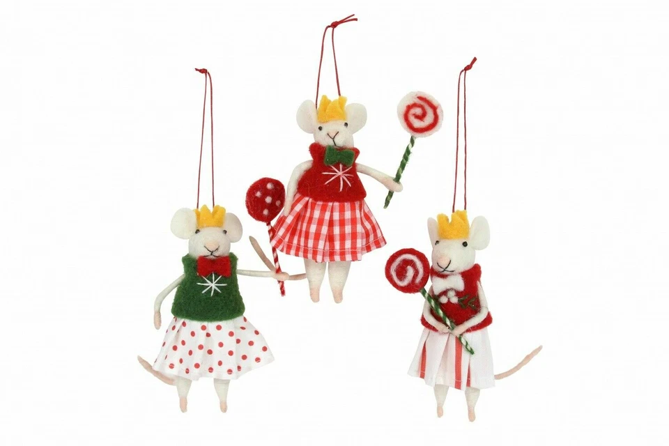 Gisela Graham Set of 3 Mice Girls with Lollipops - Christmas Tree Decorations - Image 1 of 1
