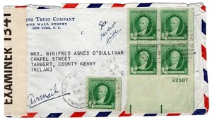 #884, #887 Famous Amer Censored Airmail 1940 New York to Ireland - Picture 1 of 2