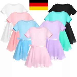 DE Mädchen Ballettkleid Kurzarm Ballett Trikot mit Chiffon Rock Gymnastikanzug - Bild 1 von 74