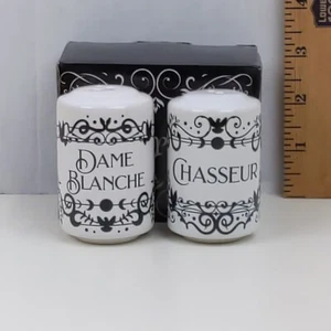 Dame Blanche Chasseur Ceramic Salt and Pepper Shakers Set Black White French  - Picture 1 of 4