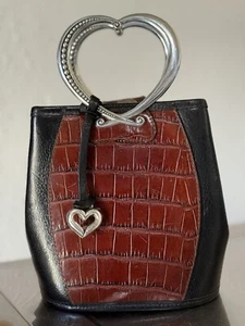 Brighton Collection Handtasche Schultertasche #A440659 Herzgriff schwarz braun Leder - Bild 1 von 8