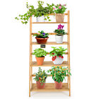 Bathroom Bamboo 4-Tier Bookshelf Ladder Shelf Shelves Storage Plant Stand Rack
