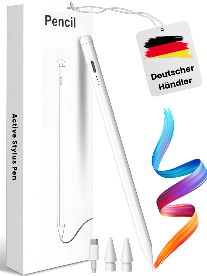 Apple Pencil Stift für iPad Stylus Weiss Schnelladen USB-C (2018-2024) ✅ 1-2 T - Bild 1 von 4