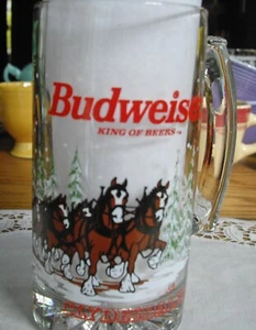 Budweiser King of Beers Glass Clydesdales Horses Winter Mug ~ - Picture 1 of 12