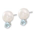 925 Sterling Silver 10 11mm Freshwater Cultured Button Pearl Blue Topaz Stud ...