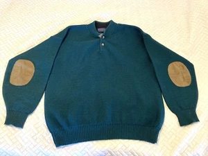 Pendleton Elbow Patch Sweater Green Size Large Wool Made in USA K1 Vintage 70s - Picture 1 of 15