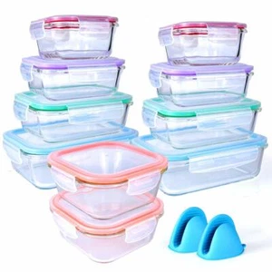 20 Piece Glass Food Storage Airtight & Leakproof Containers Set - Snap Lock Lids - Picture 1 of 7