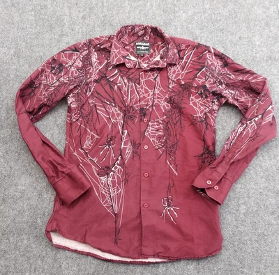 Barabas Shirt Mens Medium Red Burgundy Spiders Webs Roses Allover Long Sleeve - Image 1 of 4
