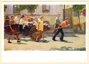 V.Smirnov 1960 Russian postcard CONSCIOUS CHILDREN COLLECT WASTE FROM STREETS - Picture 1 of 2