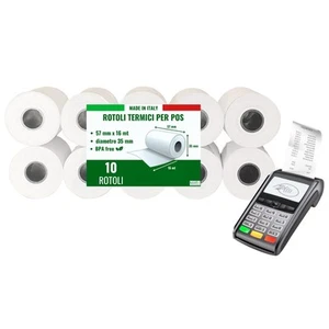 10 Rotoli Carta Termica POS 57x16mt Alta Qualità Compatibili con Tutti i - Foto 1 di 24
