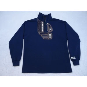 Vintage Lee Heavyweight Womens Sweatshirt Size M Blue J Nicoll Designs Aztec - Picture 1 of 17