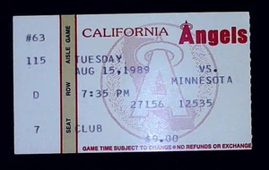 Chuck Finley Win #28 Devon White HR Angels Twins Ticket Stub Anaheim 15.08.1989 - Bild 1 von 2