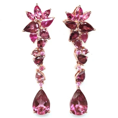 Hecho a mano tailandés 6 x 9 mm. Pendientes de topacio místico rosa y zafiro rosa Foto 1 de 4