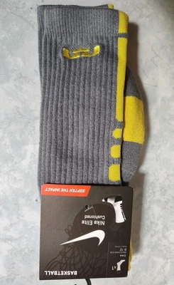 RARE NIKE LEBRON ELITE CREW SOCKS LARGE 8-12 DRI-FIT GRAY NBA BASKETBALL LAKERS - Image 1 of 4