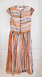100% Seide Retro Kleid Small S schwarz orange weiß gestreift modern Rockabilly - Bild 1 von 7