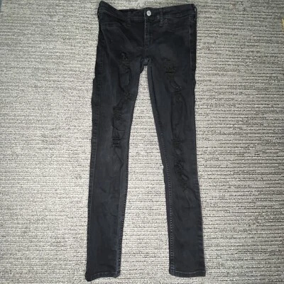 Hollister Size 7 w28 Girls Youth Jeans Skinny Distressed Mid Rise Denim Black - Image 1 of 4