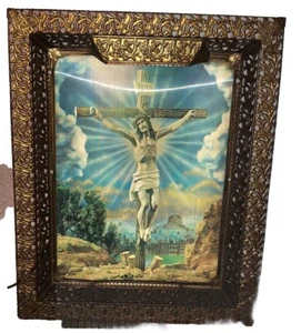 Holograma de Jesucristo iluminado imagen 3D crucifixión y marco ornamentado ascendente - Imagen 1 de 13