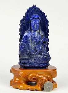 Natürlicher Lapislazuli Kwan Yin / Guanyin Statue Skulptur Edelstein Schnitzerei - Bild 1 von 6