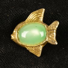 VTG Gold Tone Metal Goofie Realistic Sewing Button Fish Green Moonglow 7/8"