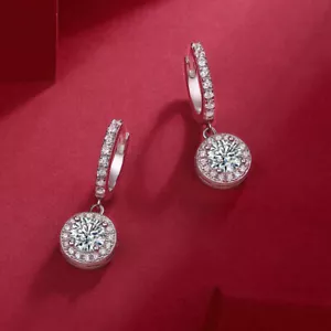 Elegant 1 Ct Round Cut Moissanite Huggie Hoop Earrings Real 925 Sterling Silver - Picture 1 of 8