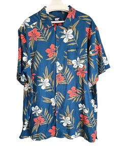 Lands End Floral Hawaii SS Hemd Herren 2XL/T Blau Koralle Strand Aloha Tropical - Bild 1 von 9