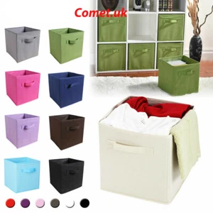Foldable Canvas Storage Folding Box Fabric Cube Toys Cloth Basket Collapsible UK - Picture 1 of 6