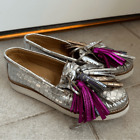 MELVIN & HAMILTON bea 4 silver metallic slip on shoes moccasin size 38 7.5 s