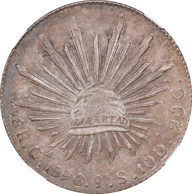 MEXICO GUADALAJARA 1890-GaJS 8 REALES UNCIRCULATED COIN, NGC CERTIFIED MS62 - Image 1 of 4
