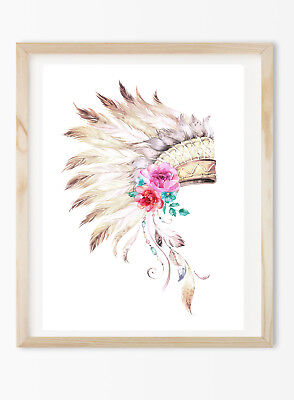 Tribal Boho Headdress Feather Print, Poster Prints, Wall Art Decor Girls • 24.30$