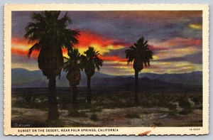 Postal vintage de lino de PALM SPRINGS CA Sunset on the Desert Whittier 1947 A82 - Imagen 1 de 2